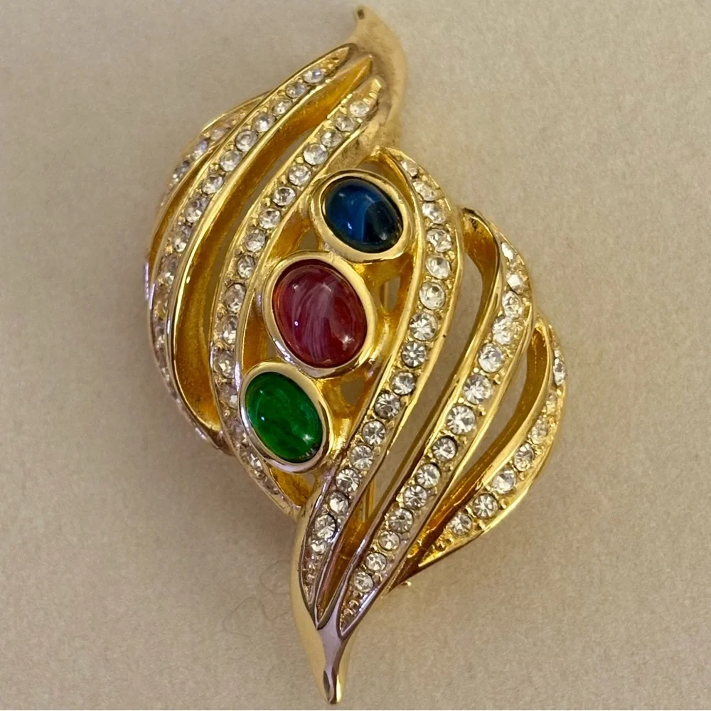 Christian Dior Brooch Rare Vintage 1980s Gripoix Openwork Leaf Brooch Pin Gold